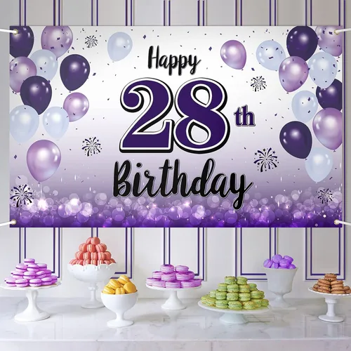 Vista 41 de Decoraciones de feliz cumpleaños número 10, cartel grande de globo morado para cumpleaños número 10, suministros para fiesta de cumpleaños de 10