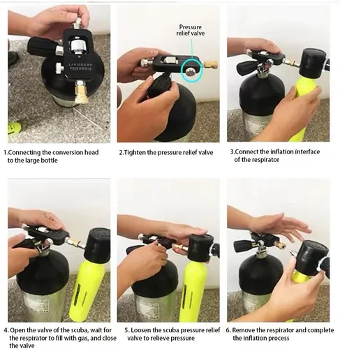 Vista 6 de Adaptador de tanque de buceo de válvula 4500 psi PCP Paintball Adaptador de llenado Manguera de aire Paintball Estación de llenado de tanque