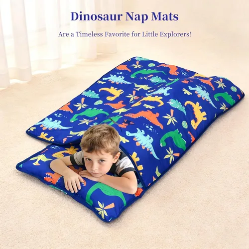 Vista 6 de Toddler Nap Mat with Removable Pillow and Blanket Dinosaur Nap Mat with Pillow Reinforced Stitching Machine Washable, Soft Nap Mats for Daycare