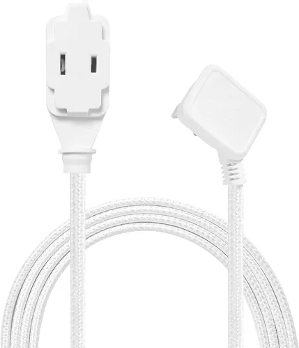 Vista 11 de Globe Electric 22810 - Cable de extensión de tela de 9 pies, 3 salidas polarizadas, enchufe de ángulo recto, 125 voltios, negro, decoración