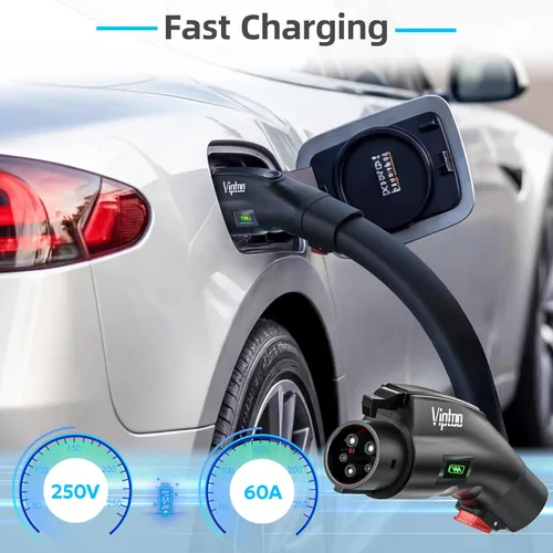 Vista 2 de VIPTOO Adaptador Tesla a J1772 60A 250V AC — NACS EV conector de carga con pantalla de estado de carga para Tesla Wall/Destino/Cargador móvil, carga