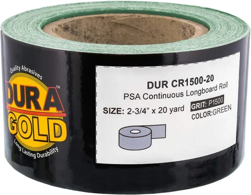 Vista 2 de Dura-Gold Papel de lija PSA Longboard de película verde de grano 1500 Premium, rollo continuo de 20 yardas de largo, 2-3/4 pulgadas de ancho, papel