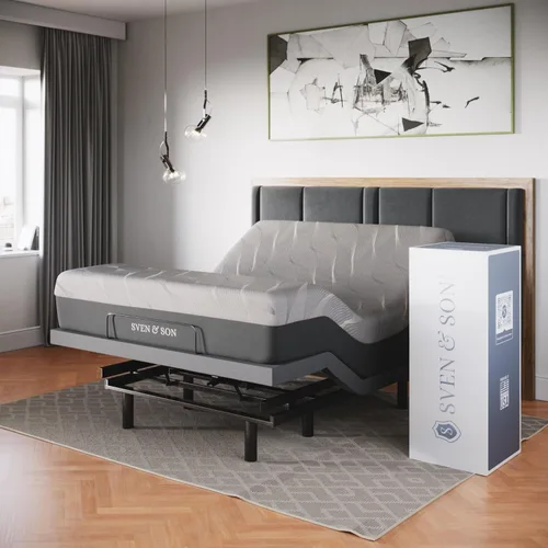 Vista 11 de Sven & Son Base de cama ajustable clásica, elevación de cabeza y pies, masaje, luces debajo de la cama, USB, memoria de gel, marco inteligente