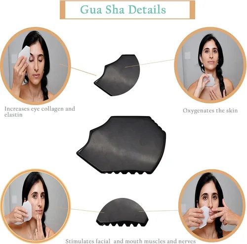 Vista 6 de RODEREK Herramientas Gua Sha, herramienta de masaje de raspado de obsidiana Gua Sha, tabla facial de Gua Sha, herramienta de masaje unisex Gua Sha
