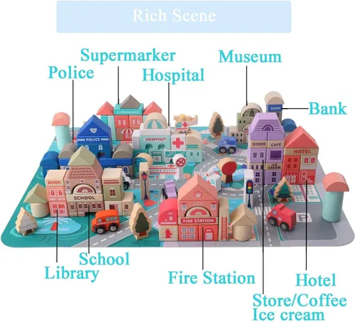 Vista 2 de CICITOYWO Juego de bloques de construcción de madera para niños, apilador de construcción apilable, aprendizaje preescolar, juguetes educativos