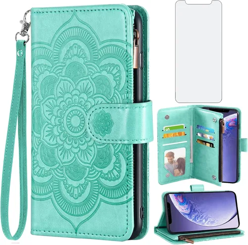 Vista 13 de Asuwish Funda de teléfono para iPhone 11 6.1 con protector de pantalla de vidrio templado y soporte de tarjeta de crédito con tapa de flores