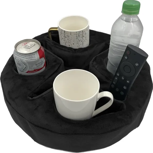 Vista 8 de Xchouxer Almohada Portavasos para Sofá y Cama, Organizador Caddy para Bebidas, Mandos a Distancia, Teléfonos, Snacks (Beige)