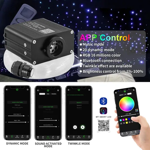 Vista 3 de ATOKEE Kit de Luces de Techo Estrellado Twinkle de 16W con 200 piezas, Fibra Óptica de Tamaño Compacto de 0.03 pulgadas 6.5 pies, Luces de Techo