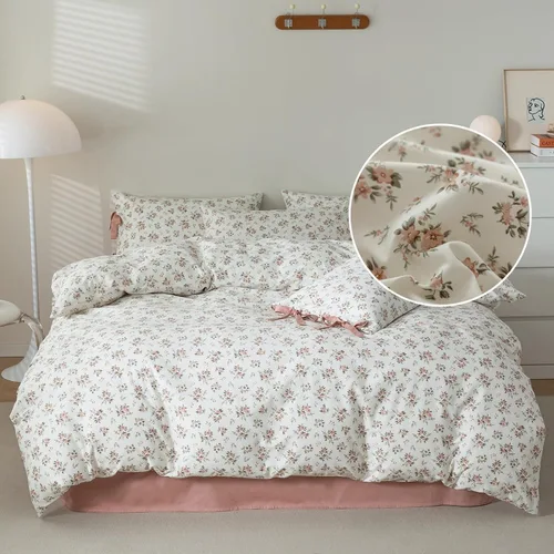 Vista 30 de EAVD Juego de edredón floral azul Twin/Twin XL blanco, microfibra suave, 3 piezas, juego de edredón bohemio con flores botánicas para niñas con 2