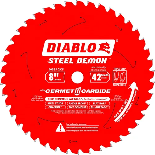 Diablo Hoja de sierra de corte de metal Demon Cermet II de acero de 8 pulgadas x 42 dientes hasta 25 veces más larga, cortes 10 veces más rápidos,