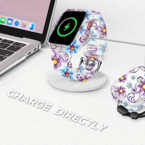 Vista 277 de DABAOZA - Correa transparente compatible con Apple Watch con estuche protector, correa deportiva de TPU con brillo para mujeres y hombres