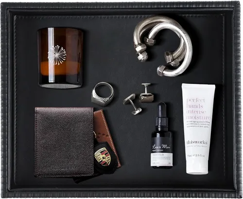 Vista 16 de HofferRuffer Bandeja de Tocador de Cuero Sintético, Elegante Organizador de Almacenamiento de Escritorio, Bandeja Decorativa Multiusos para Perfume