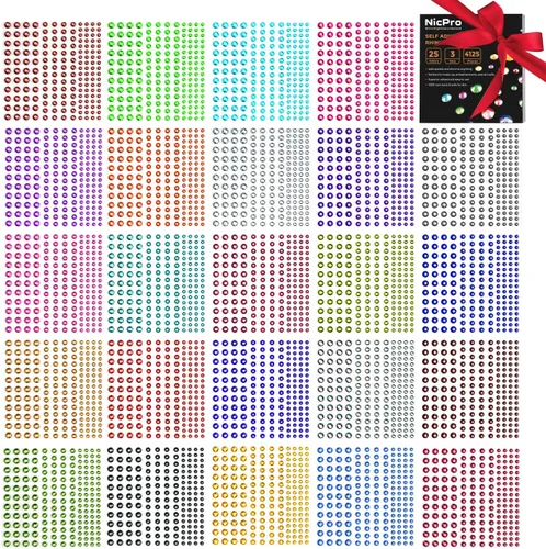 Vista 6 de Nicpro - Calcomanías de diamantes de imitación, 2475 unidades, gemas autoadhesivas para la cara en el cuerpo, joyas de cristal en 3 tamaños, 15