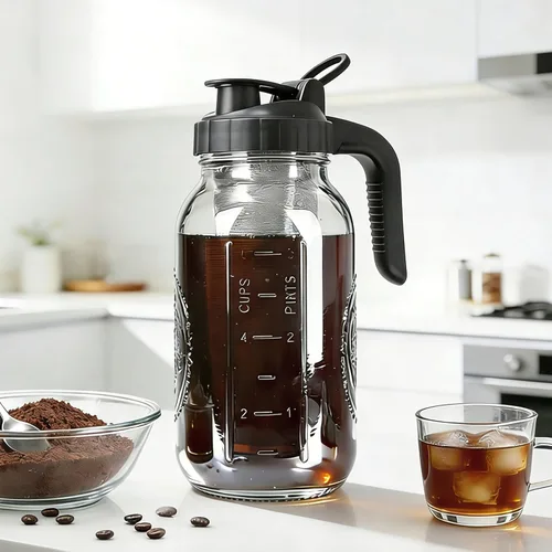 Vista 7 de Cold Brew Coffee Filter with Pour Spout Lid for 64oz/2Quart Wide Mouth Mason Jar Jug Pitcher Reusable 304 Stainless Steel Filter 100-Micron Fine