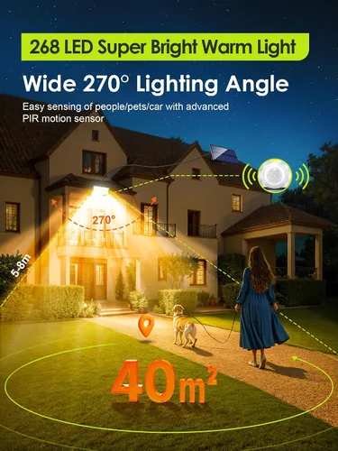 Vista 4 de Luces solares de inundación para exteriores, [3000 K color cálido/268LED/7M/5 modos/1 unidades] Luces solares de movimiento al aire libre