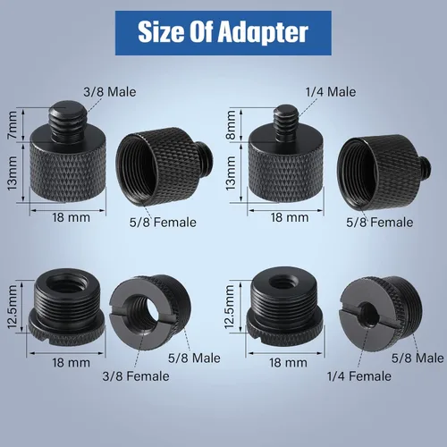 Vista 2 de 8 Piezas de Adaptador de Soporte de Micrófono 5/8 Hembra a 3/8 Macho y 3/8 Hembra a 5/8 Macho, 5/8 Hembra a 1/4 Macho y 1/4 Hembra a 5/8 Macho
