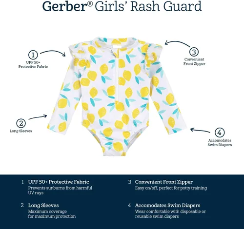 Vista 6 de Gerber Traje de baño de una pieza de manga larga para niñas pequeñas