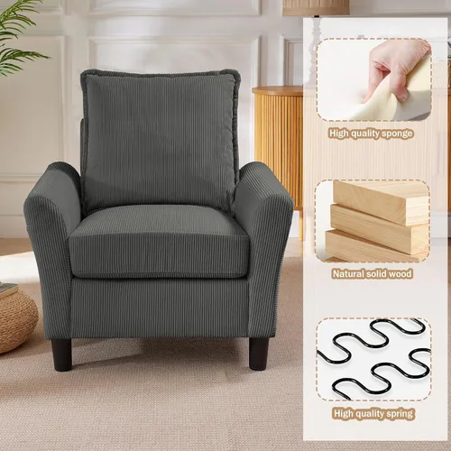 Vista 7 de Juego de sofá modular en forma de L de pana con otomana de almacenamiento y bolsillos laterales, sofá de 3 plazas + sillón, muebles de sala de estar