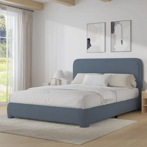 Vista 8 de BarnFurin Base de cama individual con cabecero, cama de plataforma tapizada Cloud Boucle, esquinas redondeadas suaves, no necesita somier, Beige