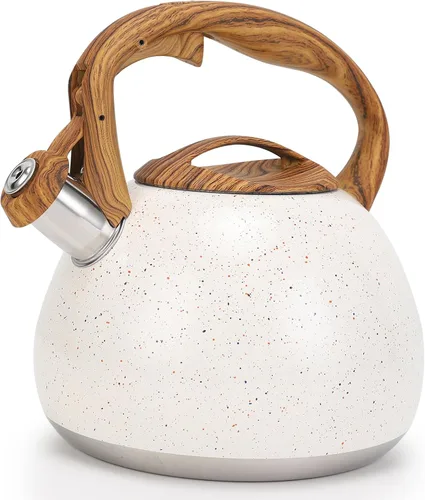 Tetera, Vegoran Tetera Silbante de 100 OZ / 3 Litros, Teteras para Estufa de Acero Inoxidable Grado Alimenticio con Mango Plegable con Patrón de