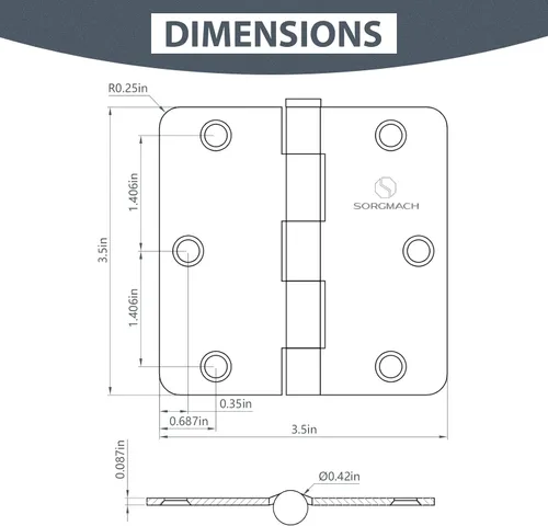Vista 4 de Bisagra de puerta de 3 1/2 pulgadas, bisagras interiores para puerta, color negro mate, bisagras interiores de 3.5 pulgadas, bisagra de hierro plano
