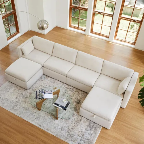 Vista 29 de CHITA Juego de sofá modular Cloud de gran tamaño, sofá modular en forma de U con diván reversible, 112 pulgadas de ancho, sofá modular de 5 Azul