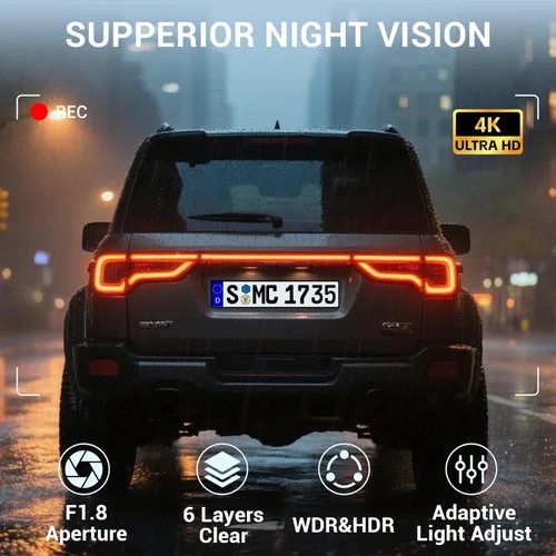 Vista 5 de Cámara de espejo retrovisor 4K, cámara de tablero de espejo de 10 pulgadas delantera y trasera con tarjeta de 64 GB, cámara de tablero de pantalla