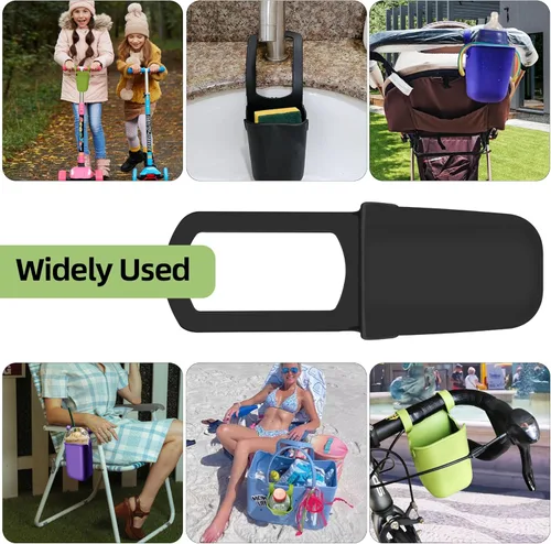 Vista 5 de Portavasos manos libres para cochecito y bicicleta, soporte universal de silicona resistente a fugas con liberación rápida Diseño plegable