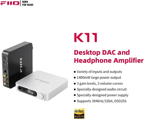 Vista 4 de FiiO K11 de escritorio 1400W Potencia Equilibrada Auricular DAC y Amplificador 384kHz/24Bit DSD256 para Audio Doméstico/PC