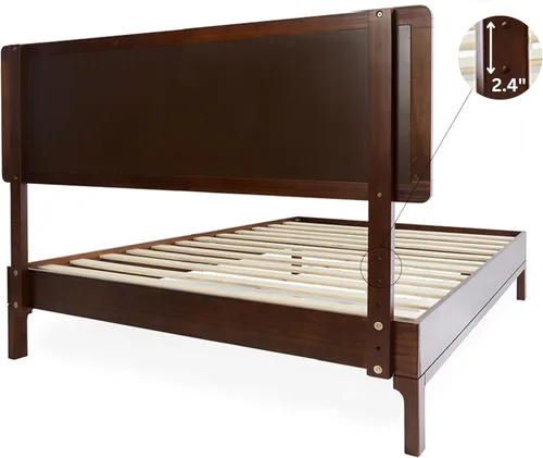 Vista 4 de Bme Nipe - Base de cama bohemia de 14 pulgadas con cabecera tejida ajustable, estilo único rústico y vintage con madera de acacia, no necesita