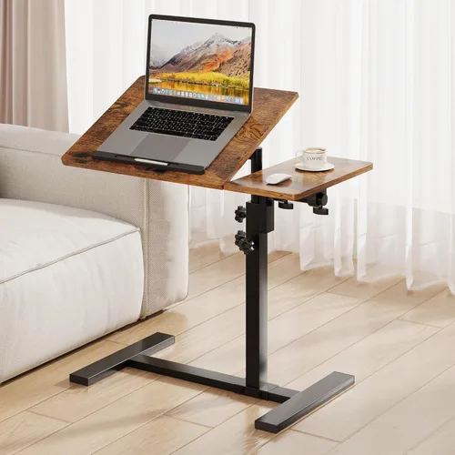 Vista 9 de Mesa de bandeja de TV, altura ajustable, abatible, mesa auxiliar de aperitivos con giro de 360° e inclinación de 180°, mesa auxiliar en forma de C