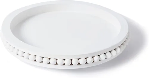 Vista 7 de Tocadiscos de madera rústica de 12 pulgadas para mesa, bandeja giratoria decorativa de espiga blanca Tomoaza para mesa, centro de mesa de comedor