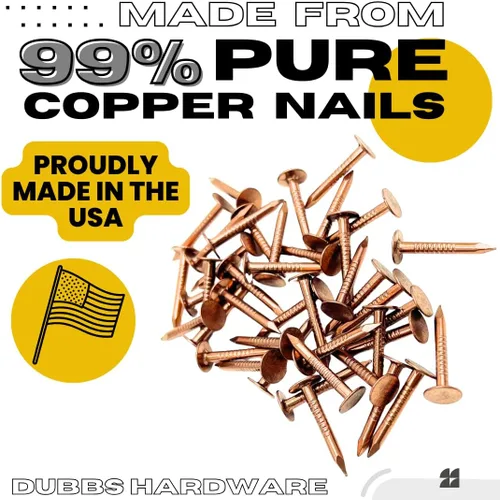 Vista 2 de Uñas de cobre de 1 pulgada con acabado para techos, 100 clavos, púas de pizarra de cobre puro macizo, barcos de muebles, el paquete incluye 100 uñas
