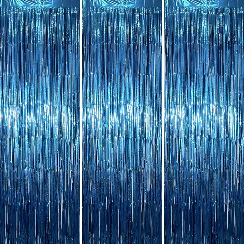Vista 32 de Voircoloria - Cortinas de 3.3 x 6.6 pies con flecos de papel de aluminio, decoraciones de fiesta con serpentinas, telón de fondo con flecos