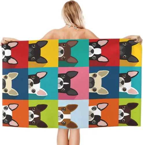 Vista 2 de VOOHDDY Boston Terrier - Toalla de playa para perro, grande, suave, absorbente, microfibra, secado rápido, toallas de baño de gran tamaño para baño