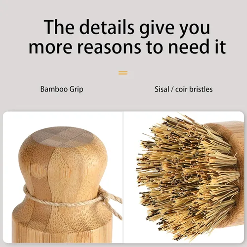 Vista 7 de Cepillo para lavar platos de sisal natural, cepillo redondo de bambú, ollas, sartenes, verduras, cepillo de limpieza del hogar... (Palm)