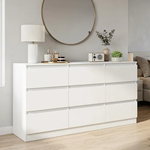 Vista 19 de Cómoda negra para dormitorio, cómoda moderna de 6 cajones con cajón profundo, amplia cómoda de almacenamiento, organizador de muebles