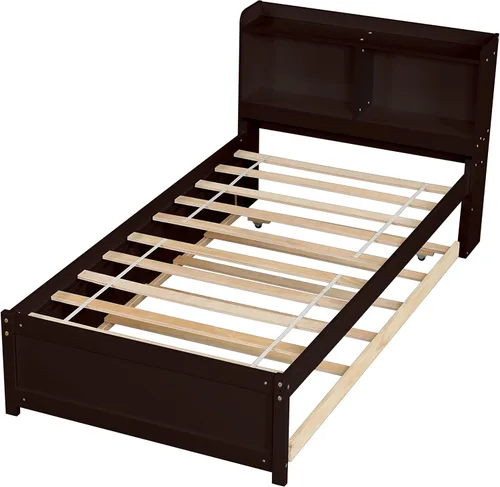 Vista 69 de Camas de plataforma individual con cajones de almacenamiento, marco de cama individual de madera maciza con cabecera y estribo, no necesita somier