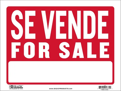 BAZIC Products Se Vende Letrero de 12 x 16 pulgadas en español para venta de patio, venta de garaje, tienda al por menor, señalización impermeable