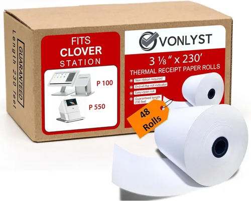 Vista 9 de Rollos de Papel Térmico de Recibo 3 1/8" x 230' para Clover Station (06 rollos)