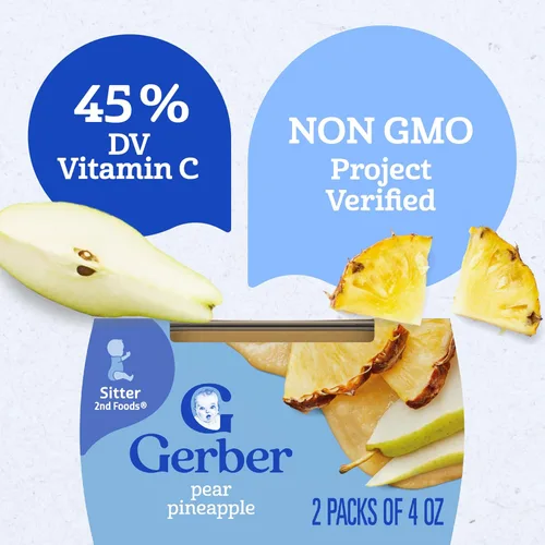 Vista 4 de Gerber Stage 2 Alimentos para bebés, tarros de puré de pera y piña, puré para bebés, 16