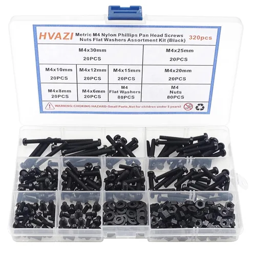 Vista 11 de Metric M2.5 Nylon Phillips Tornillos de cabeza plana tuercas arandelas planas Kit surtido (negro)