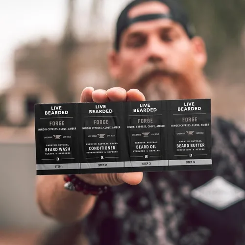 Vista 4 de Live Bearded Kit de aseo de aceite y mantequilla para barba con peine, regalo adicional, ingredientes totalmente naturales, karité, argán, jojoba
