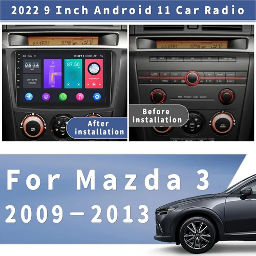 Vista 2 de Android 13 Estéreo de coche para Mazda 3 2009-2013, 9 pulgadas, pantalla táctil, radio de coche, unidad principal Android con enlace de espejo