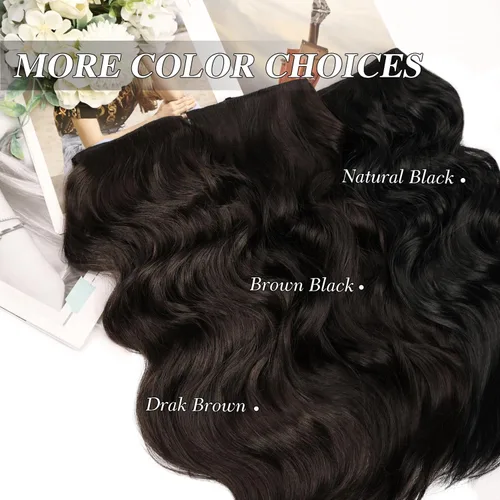 Vista 5 de MORICA Extensiones de Cabello con Alambre Invisible - 20 Pulgadas Marrón Oscuro Largo Ondulado Postizo Sintético con Alambre Transparente