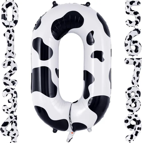 Globo con el número 0 con estampado de vaca, globos grandes de cumpleaños con número de vaca de 40 pulgadas, globos de aluminio Mylar número 0 para