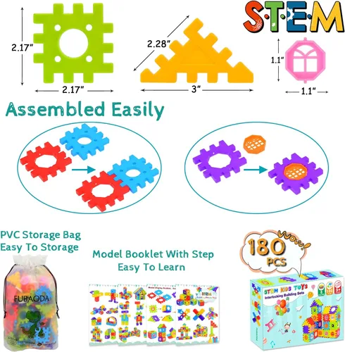 Vista 3 de FUBAODA Bloques de Construcción para Niños Pequeños y Niños 180 Piezas Juegos de Construcción de Juguetes – Juguetes de Construcción STEM – Bloques