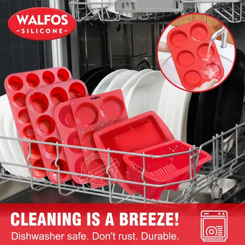 Vista 7 de Walfos - Molde de silicona para magdalenas de 6 tazas, molde antiadherente para cupcakes para hornear, de grado alimenticio y sin BPA, perfecto