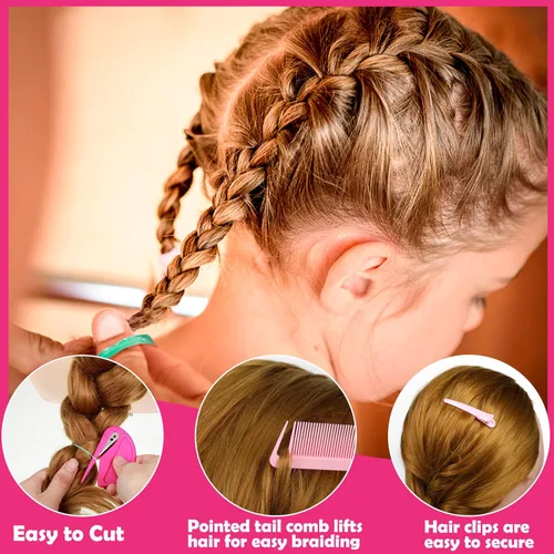 Vista 4 de 28 bandas de goma de colores para el cabello, 1500 unidades de lazos elásticos para niñas pequeñas con 6 herramientas de peinado, accesorios