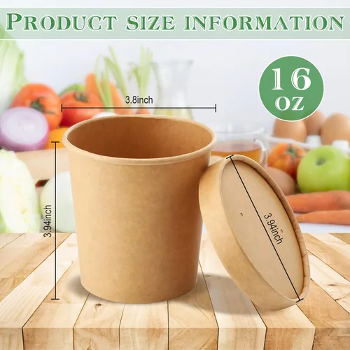 Vista 2 de meekoo 100 recipientes de papel para sopa de 16 onzas con tapas, recipientes de pinta de helado, almacenamiento de vasos de alimentos desechables